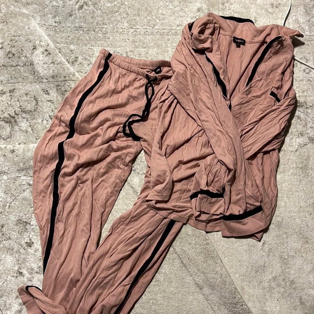 Cosabella pink long sleeve pajamas with black piping, size small